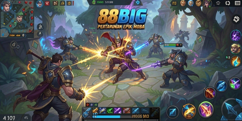 Tampilan aksi seru dalam gameplay MOBA 88BIG