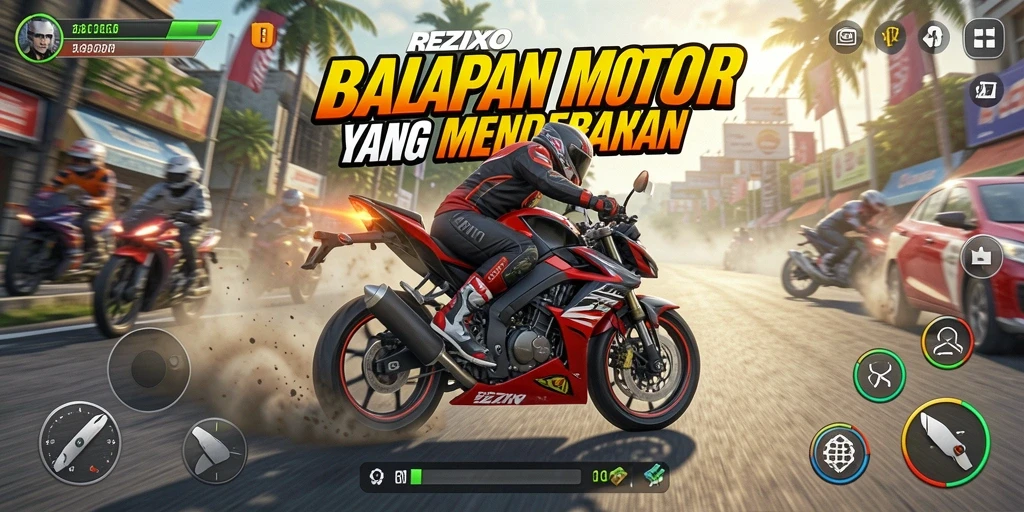 Gameplay balapan motor yang seru dan penuh aksi.