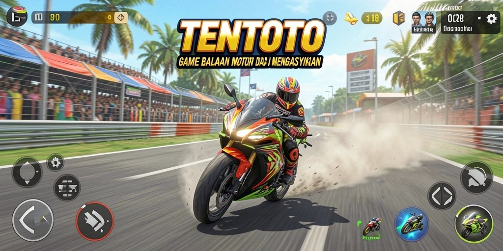 Gameplay seru balapan motor di TENTOTO dengan trek yang menantang.